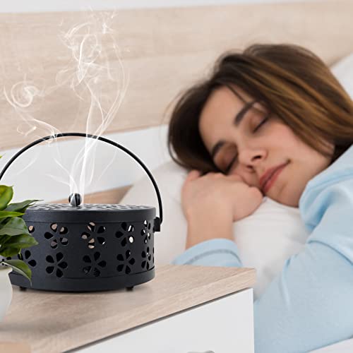 Portable Coil Incense Holder, Coil Incense Holder With Lid And Handle, Round Fireproof Incense Holder, Coil & Incense Burner For Indoor And Outdoor (Black) #TOP4