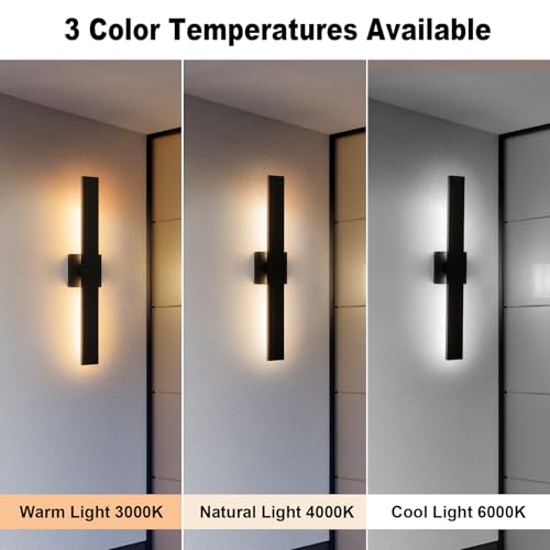 Image of Modern Outdoor Wall Light 3CCT Dimmable LED Outdoor Sconce Lights with Remote Control(3000K 4000K 6000K), 27.2 inch Black Outside Light Fixtures for House Front Door Garage Porch & Patio