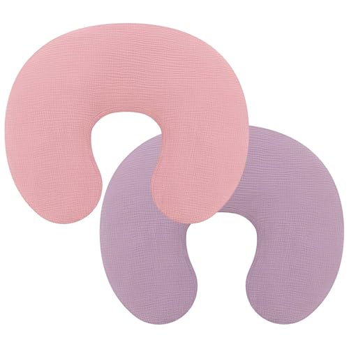 Image of Pro Goleem Muslin Nursing Pillow Cover, 100% Cotton Soft Breathable Feeding Pillow Slipcover for Breastfeeding Moms, Fits Standard Infant Nursing Pillow, for Boys and Girls, 2 Pack (Pink＆Purple)