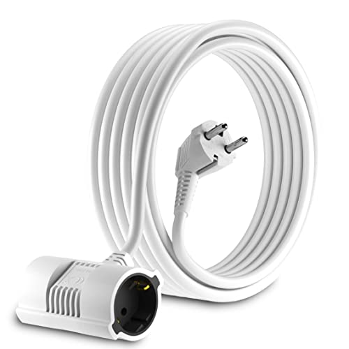 MutecPower 7.5 Meter Verlängerungskabel Mit 2-Fach Schuko doppel Steckdosen - abgewinkelt EU Schuko Doppel-Verlängerung IP20 Schutzkontakt-stecker und kupplungen - bis 250V 50Hz 16A - 7.5m weiß