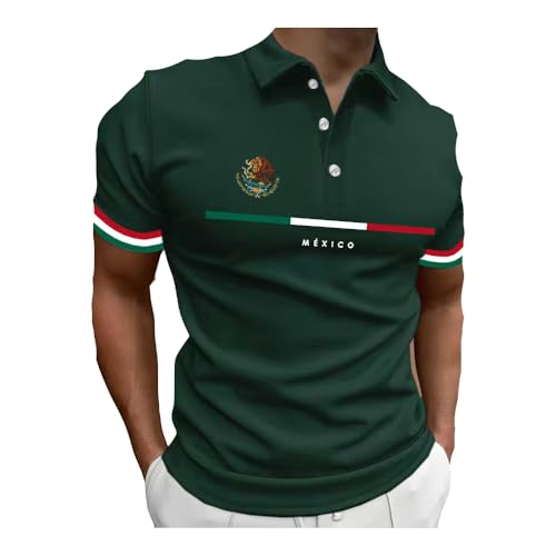 Polo Vintage Con Estampado De Bandera Mexicana para Hombre Mexican Culture Shirt Viva Mexico Tshirt Green
