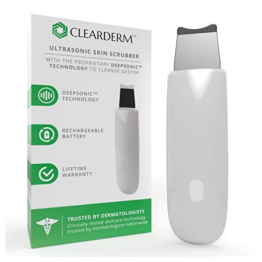 CLEARDERM Ultrasonic Skin Scrubber - Unique Facial Skin Scrubber Technology to Cleanse Deeper - Ultrasonic Skin Spatula Recommended by Professionals - 2-In-1 Face Scraper and Blackhead Scraper