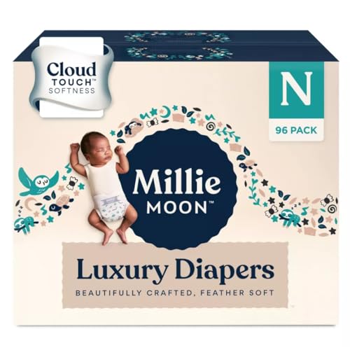 Image of Millie Moon Luxury Diapers Size-Newborn and Count-96 Diaper Weight Range: Up to 9 lbs