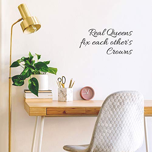 Real Queens Fix Each Others Crowns - Women's Inspirational Quotes Wall Art Vinyl Decal - 11" X 22" Decoration Vinyl Stickers - Motivational Wall Decal - Bedroom Living Room Decor - Trendy Wall Art #TOP7