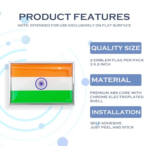 Image of India Flag Sticker Emblem Indian Decal Car Chrome Flags, 2 Pack, 3 x 2 inches