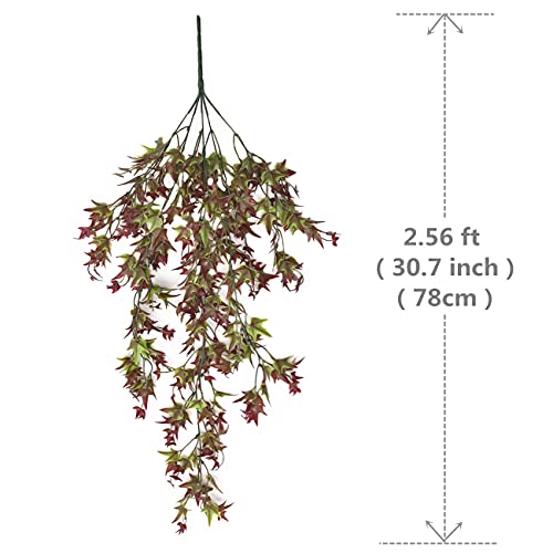 Fake Hanging Plants Artificial Vine, Plastic Ivy Greenery Christmas Garland Faux Vines Grass Flowers Leaves Home Garden Outdoor Indoor Party Wedding Diy Bedroom Wall Decor Decoration - Red 2 Bundles #TOP6