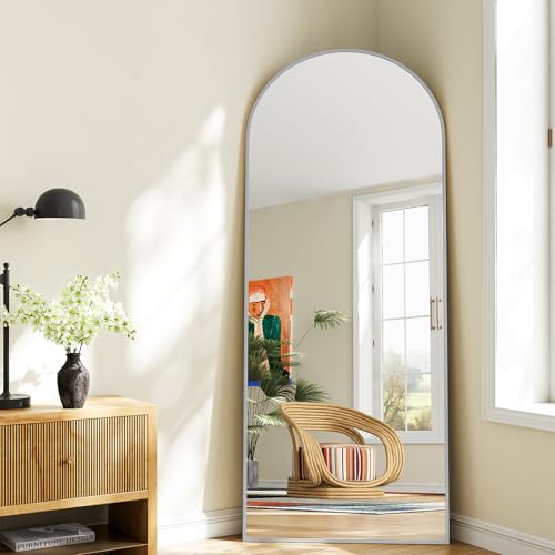 Image of Mirror Full Length, 28 inchx71 inch Large Arched Floor Full Length Mirror with Stand, Room Decor Big Full Body Floor Mirror with HD Tempered Glass Aluminum Frame for Bedroom Living Room, Silver