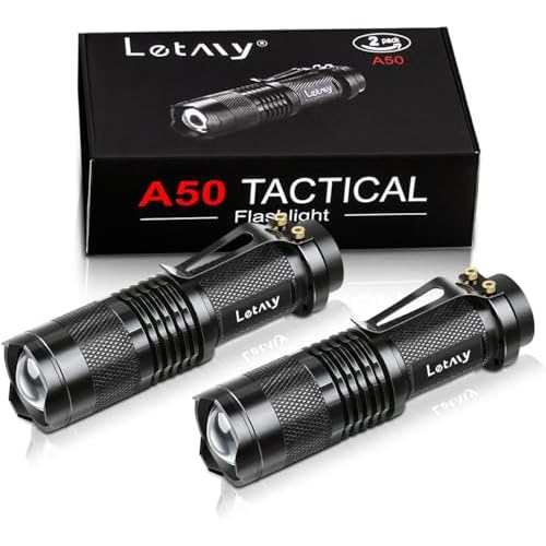 LETMY Tactical Flashlight, Super Bright LED Mini Flashlights with Belt Clip, Zoomable, 3 Modes, Waterproof – Best EDC Flashlight for Gift, Hiking, Camping, Hurricane & Power Outage (2 Pack)