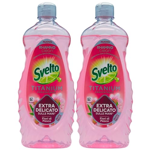 Detergente Per Stoviglie a Mano, Titanium Concentrato. Extra Delicato Sulle Mani FIORI DI PESCO, La Scelta Perfetta Per Chi Desidera Piatti Splendenti e Mani Protette 650ml (2 Unità)