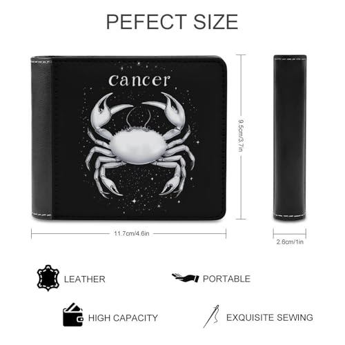 Zodiac Sign C-ancer Slim Men's Bi-fold Wallets with 6 Card Slot Leather Travel Purse Coin Clip2