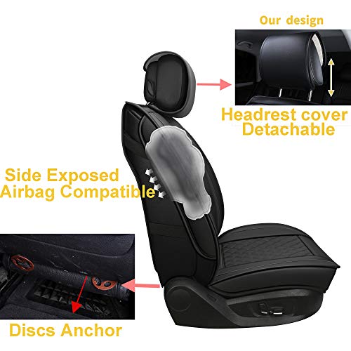 Inch Empire 2 Front Car Seat Cover Waterproof Synthetic Leather Car Seat Cushion Universal Fit For Bmw Buick Chevrolet Dodge Ford Honda Hyundai Infiniti Jeep-Easy Install (2 Front Black Grid Trim) #TOP3