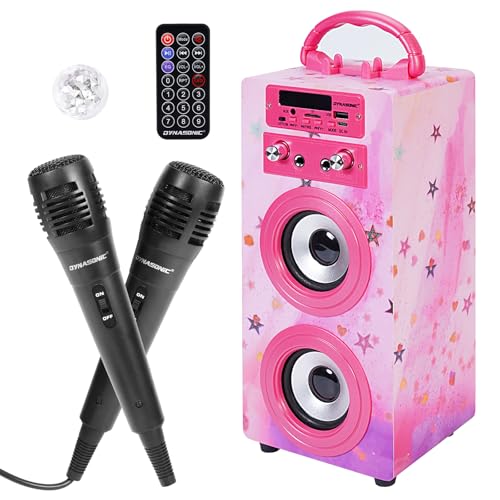 Máquina de Karaoke Portátil DYNASONIC, Altavoz Karaoke con 2 Micrófonos, Altavoz Bluetooth, Luz USB incluida, Lector USB y SD, diseño Exclusivo, Regalo Original (025-15 luz)