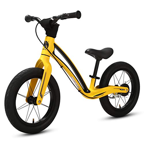 elvent® BalanceGo Kinder Sport Laufrad Lernlaufrad 14 Zoll für Asphalt Gelände, für Mädchen Jungen ab 3 Jahren, Luftreifen, Bremse, Qualität Magnesiumrahmen, Sattel höhenverstellbar (Schwefelgelb) Cover