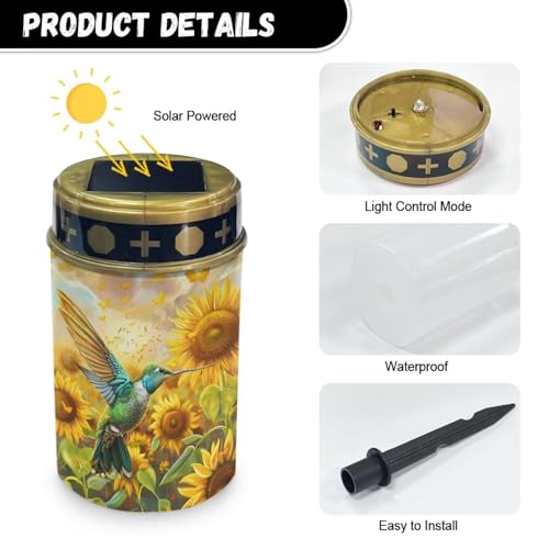 Image of Hummingbird Sunflower Solar Grave Lights for Cemetery Flameless Solar Powered Light for Prayer Waterproof Cemetery Solar Lights for Grave Cemetery Decor Candle Lamp