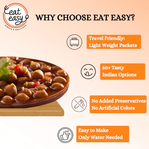 Image of Eat Easy Ready To Eat Jain Amritsari Chole- 70gm (Pack of 2) | Freeze-Dried, Lightweight, No Moisture, No Onion & Garlic, High-Protein Punjabi Chhole for Camping, Trekking, Hostel Food, Travel, Quick Lunch & Dinner | Just Add Water Hot Water