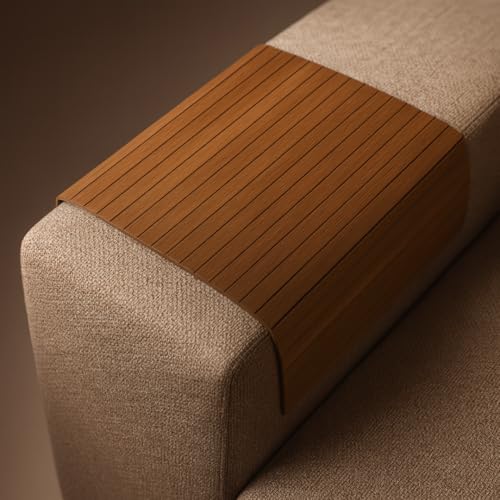 ABACHI WOOD–Bandeja de Madera Natural para sofá, Resistentes al Calor–Soporte de Bebidas y Aperitivos para reposabrazos–Posavasos, Decoración del Hogar y Regalos, (42 x 32 cm) (marrón)