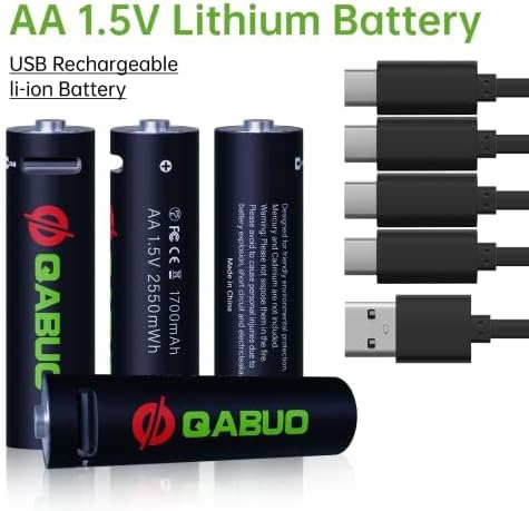 Miniatura 4 de QABUO Batería recargable de iones de litio USB-C AA, batería AA de alta capacidad de 1.5 V2550 MWh, puerto tipo C de carga rápida de 1.5 horas, la