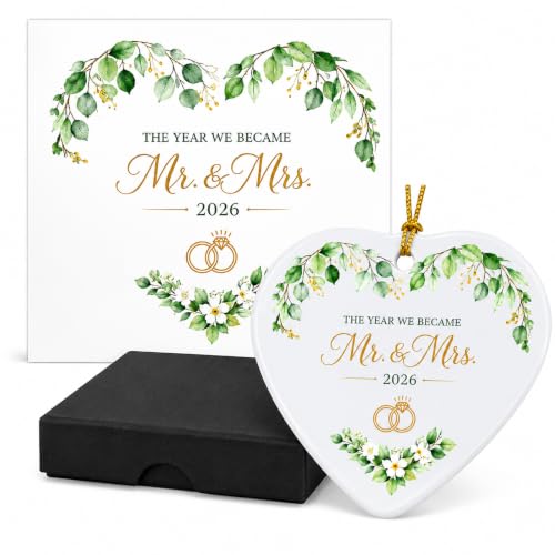 Image of Wedding Gifts For Bride And Groom, Heart Shaped Ceramic Ornament With Card And Gift Box, 2026 Mr And Mrs Gifts Keepsake, Elegant Wedding Gift Present For Newlyweds Couples Tree Decor