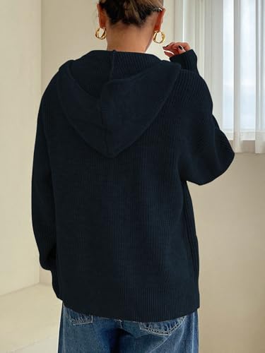 Image of SOLY HUX Zip Up Cardigan for Women Hooded Cardigan Sweater Knitted Drop Shoulder Fall Clothes Winter Hoodies Outerwear