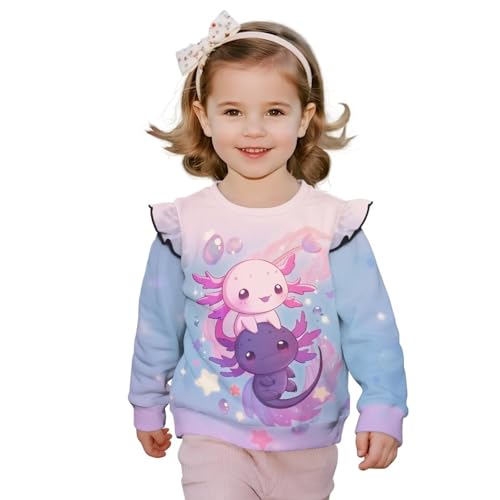 Uourmeti Toddler Girls Long Sleeve Ruffle Shirts Round Neck Tee Tops Loose Fit