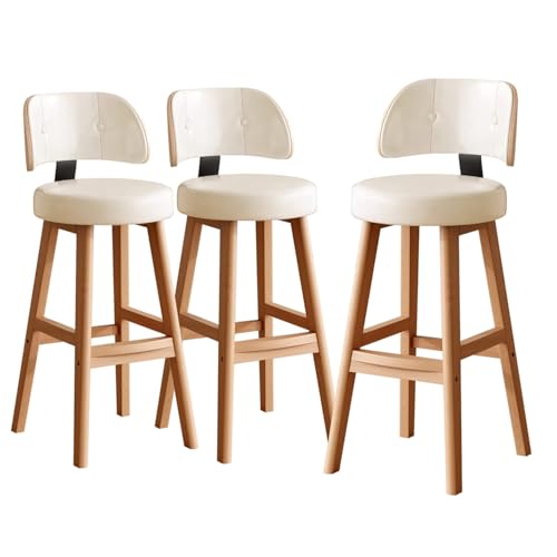 Juego de 3 taburetes de bar de altura de mostrador, sillas tapizadas de piel sintética con respaldos, marco de madera, ideal para isla de cocina, diseño moderno