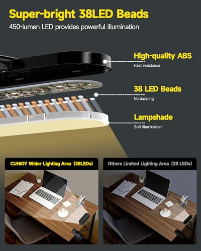 CUHIOY Clip on Light for Headboard, Rechargeable Battery Bunk Bed Reading Light with Clamp, 5 Color 5 Brightness, Touch Control Desk Light with Flexible Arm, Eye Protect Bedside Book Light (Black)