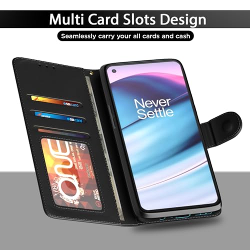 Image of Pikkme OnePlus Nord Ce 5G Flip Cover Leather Finish | Inside TPU with Card Pockets | Wallet Stand and Shock Proof | Complete Protection Flip Case (Black)