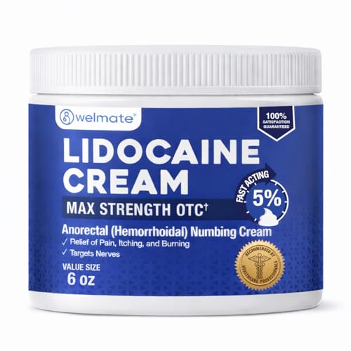 WELMATE 5% Lidocaine Cream for Hemorrhoids, 6 oz Jar – Fast-Acting Lidocaine Numbing Cream &...