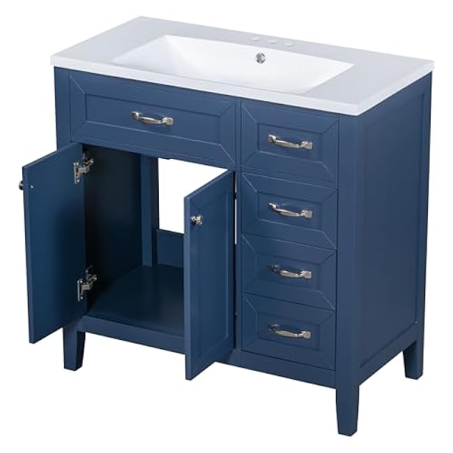 Maximize Bathroom Storage with 36 Vanity and Sink Combo, Stylish Blue Cabinet with Drawers and Solid Build