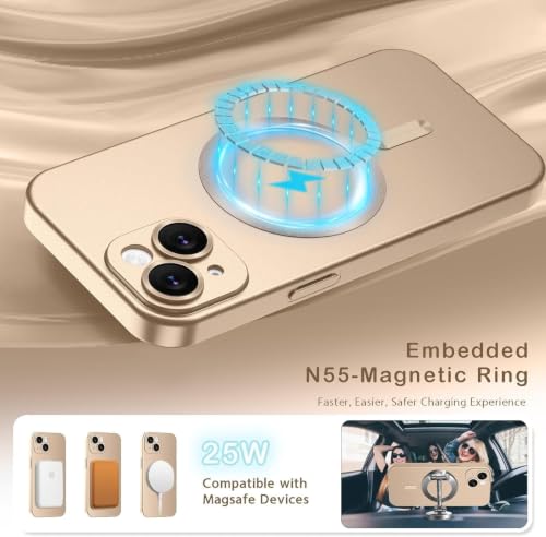 Image of DIZORO Magnetic Case for iPhone 13 / iPhone 14 Cover [Compatible with MagSafe][Built-in Camera Lens Protector] Slim Soft Silicone Bumper Shockproof Metallic Luster Back Cover Phone Cases (Desert)