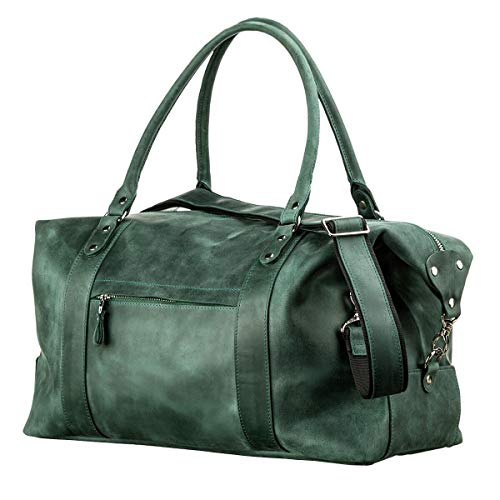 Leather Duffel Travel Bag - Sports Gym Bag - Weekender Overnight Luggage Green - Shvigel 111282