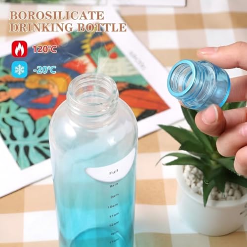 Image of Glass Water Bottle for Adults, Student Direct Drinking Freezer Safe, Leak Proof, Gym Travel On-The-Go Hotel-Style Design Borosilicate Glass Water Bottle With Time Marker (1000ML BLUE)