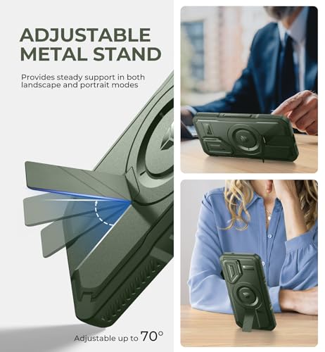 Image of Dexnor for Samsung Galaxy S25 Case with Camera Cover & Adjustable Kickstand & Built-in Screen Protector, Magnetic Rugged Shockproof Bumper Cases Heavy-Duty Magnetic Protective Cover (2025),Army Green