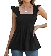 LOMON Womens Tank Tops Fashion Summer Ruffle Flying Sleeve Smocked Blouses Square Neck Sleeveless...