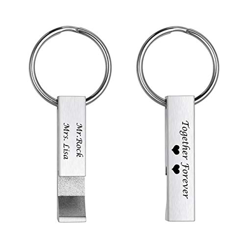 PiercingJ Personalized Custom Bottle Opener Keychain Name Engraved Stainless Steel Beer Opener Key Ring Pendant Keychain Accessories Jewelry