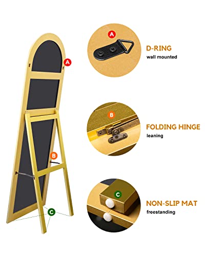 Zmycz Full Length Mirror, 65"X22" Floor Mirror With Stand Hanging Or Leaning, Arched Freestanding Mirror, Large Wall Mounted Mirror With Thin Wood Frame, Dressing Body Mirror For Bedroom (Gold) #TOP4