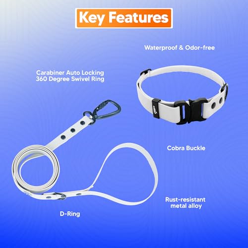 Image of Adil'S Waterproof Leash and Collar Combo Set - Adjustable & Breathable Biothane Collar with Leash Suitable for Medium & Large Size Dogs (Lease 5Ft),White, M