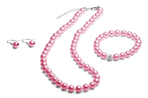 FlexiStore Perlenkette geknotet - Perlenarmband - Perlenohrringe - Set Pink Cover