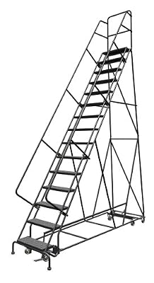 Tri-Arc KDED115246 15-Step All-Directional Steel Rolling Industrial & Warehouse Ladder with Perforated Tread, 24-Inch Wide Steps