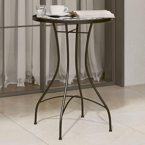 Sophrelle Table de Bistro mosaïque Noir et Blanc Ø50x70 cm céramique,Tables de Jardin,11.35kg-4003400