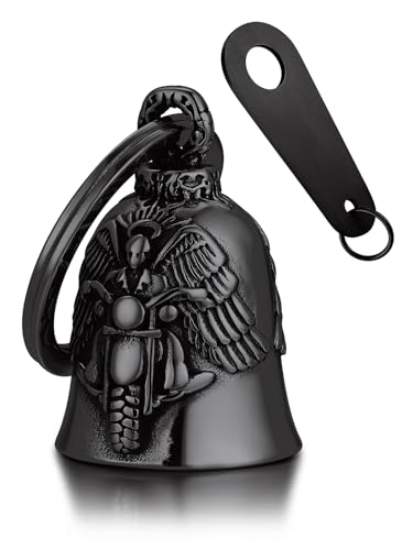 Bandmax Clochette Porte Bonheur Biker, Guardian Bell Moto Noir, Porte Clef Clochette Moto d'Ange à Motif Ailes