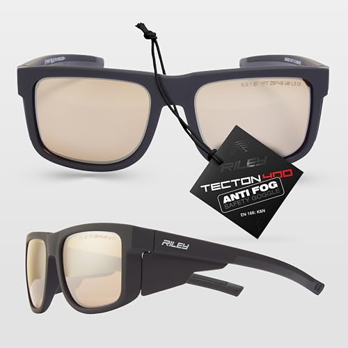 Riley Navigator Safety Glasses for Work – Anti-Fog, Anti-Scratch Eye Protection Glasses, UV Safety Sunglasses for Men with Revo Lenses, Impact Resistant, Adjustable Fit - Antique Revo Lens