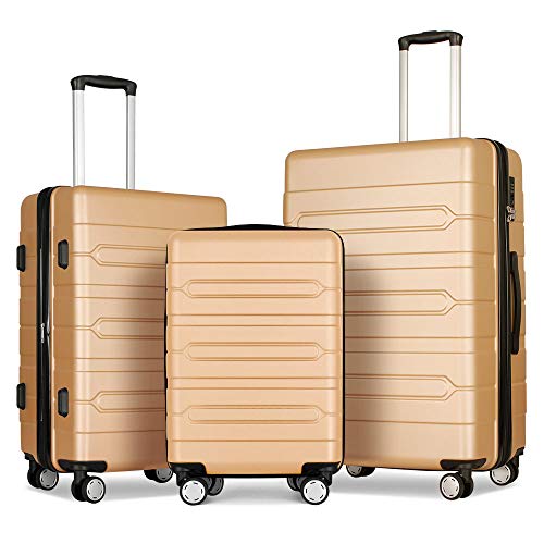 FOCHIER Maleta De CáScara Dura Liviana De 3 Juegos De Maletas con Ruedas TSA Lock Spinner 20inch24inch28inch?Champán