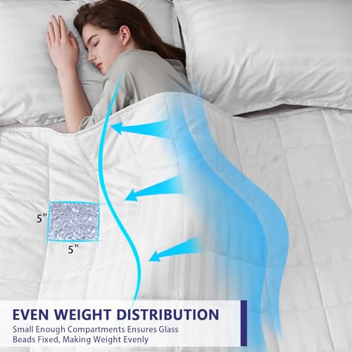Image of yescool Weighted Blanket for Adults (20 lbs, 60 inch x 80 inch, Snowy Stripes) Heavy Blanket for Sleeping Perfect for 190-210 lbs, Queen Size Breathable Blanket with Premium Glass Bead, Machine Washable