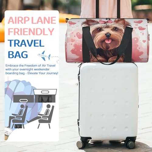 Pink Gym Bag for Women, Duffle Bag for Travel Sport, Lightweight Waterproof Carry on Weekender Dance Yoga Workout Bags, Cute Dogs3