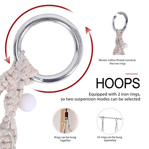 VIVOHOME Hanging Hammock Chair Macrame Swing with 39ft Long LED Light, Stand Not Included, Max 330 lbs Capacity, Cotton Hand-Woven Hammock Swing Chair for Indoor, Outdoor, Bedroom, Balcony - Beige