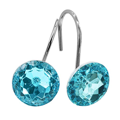 MitoVilla Teal Blue Shower Curtain Hooks Rings Metal Shower Hooks for Turquoise Shower Curtain & Liner Aqua Rust Proof Shower Rings for Curtain and Shower Rod 12 Pack Bathroom Set