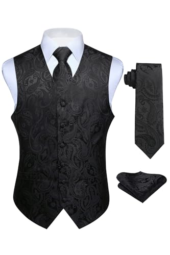 Enlision Mens Suit Vest Set 3PCS Paisley Tuxedo Vest & Tie Pocket Square for Wedding Prom Party Formal Business