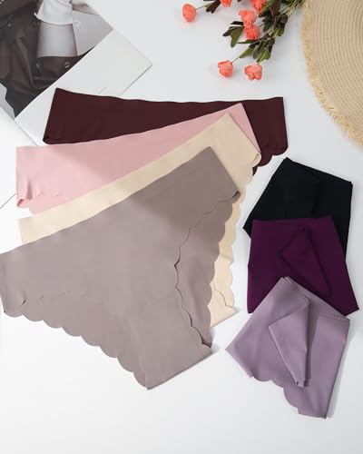 Image of LEVAO Seamless Underwear for Women No Show Ice Silk Bikini Breathable Hipster Wavy Sides Invisibles Panties 7 Pack S-XL