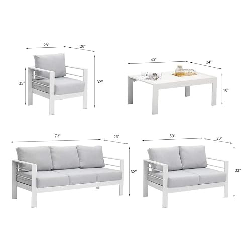 Solaste Aluminum Patio Furniture Set,7 Seats Modern Outdoor Conversation Set Sectional Sofa with Upgrade Cushion and Coffee Table,White